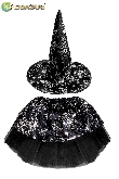 SET GONNA E CAPPELLO HALLOWEEN STREGA ARGENTO BAMBINA